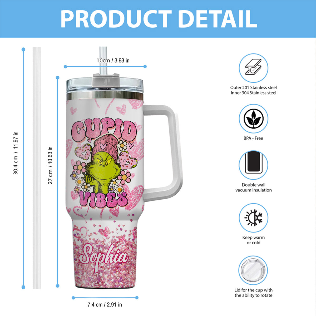 Cupid Vibes - Gobelet de Noël personnalisé avec anse, motif étole