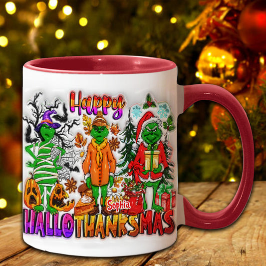 Happy Hallothanksmas - Personalized Stole Christmas Accent Mug