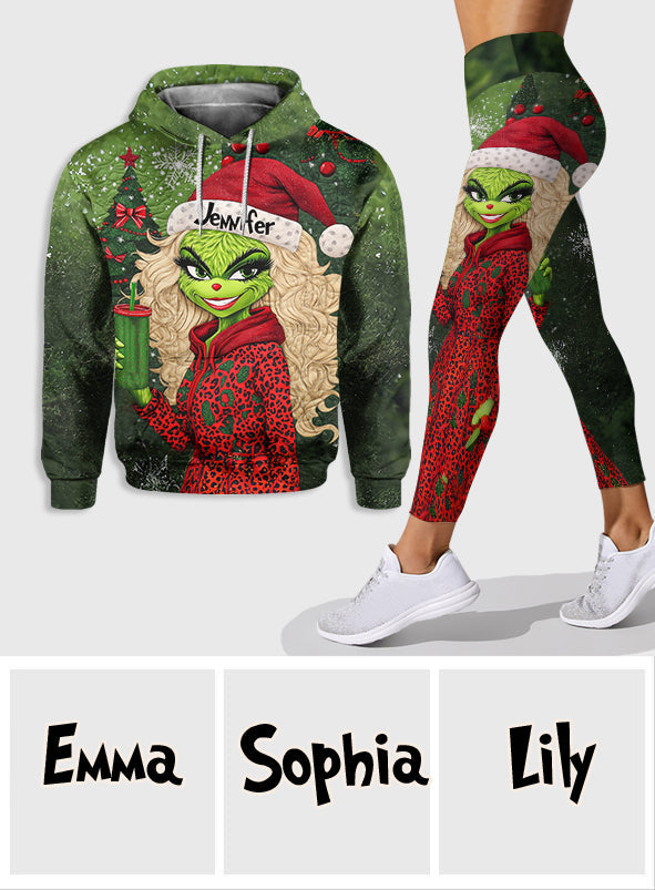 Magnifique Dame Verte - Étole personnalisée, sweat à capuche et leggings de Noël