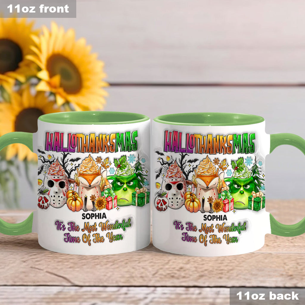 Happy Hallothanksmas - Personalized Stole Christmas Accent Mug