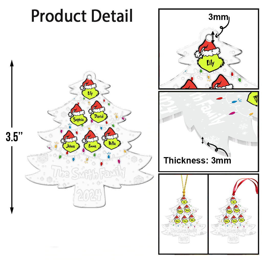 Famille Grinch - Ornement de Noël transparent personnalisé avec étole