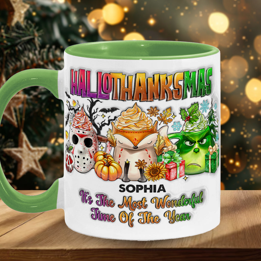 Happy Hallothanksmas - Personalized Stole Christmas Accent Mug
