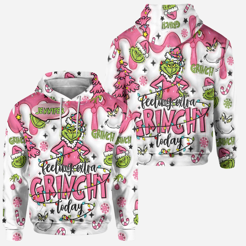 Personnalisation possible avec n'importe quel nom. Envie de faire la Grinche aujourd'hui ? Sweat à capuche et legging personnalisés avec étole de Noël.