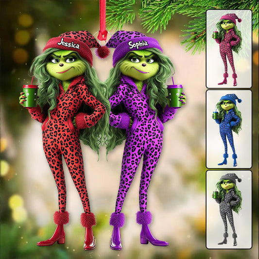 Meilleures amies Grinch Squad - Ornement de Noël transparent personnalisé en forme d'étole
