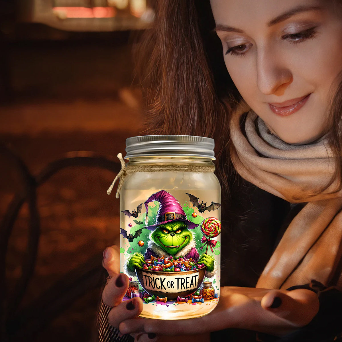 Je me sens particulièrement grincheux aujourd'hui - Lampe personnalisée en forme de bocal Mason avec étole de Noël