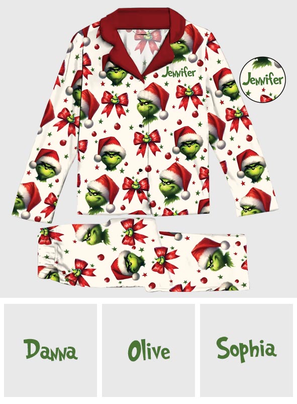Coquette Grinchmas - Personalized Stole Christmas Button Down Pajamas