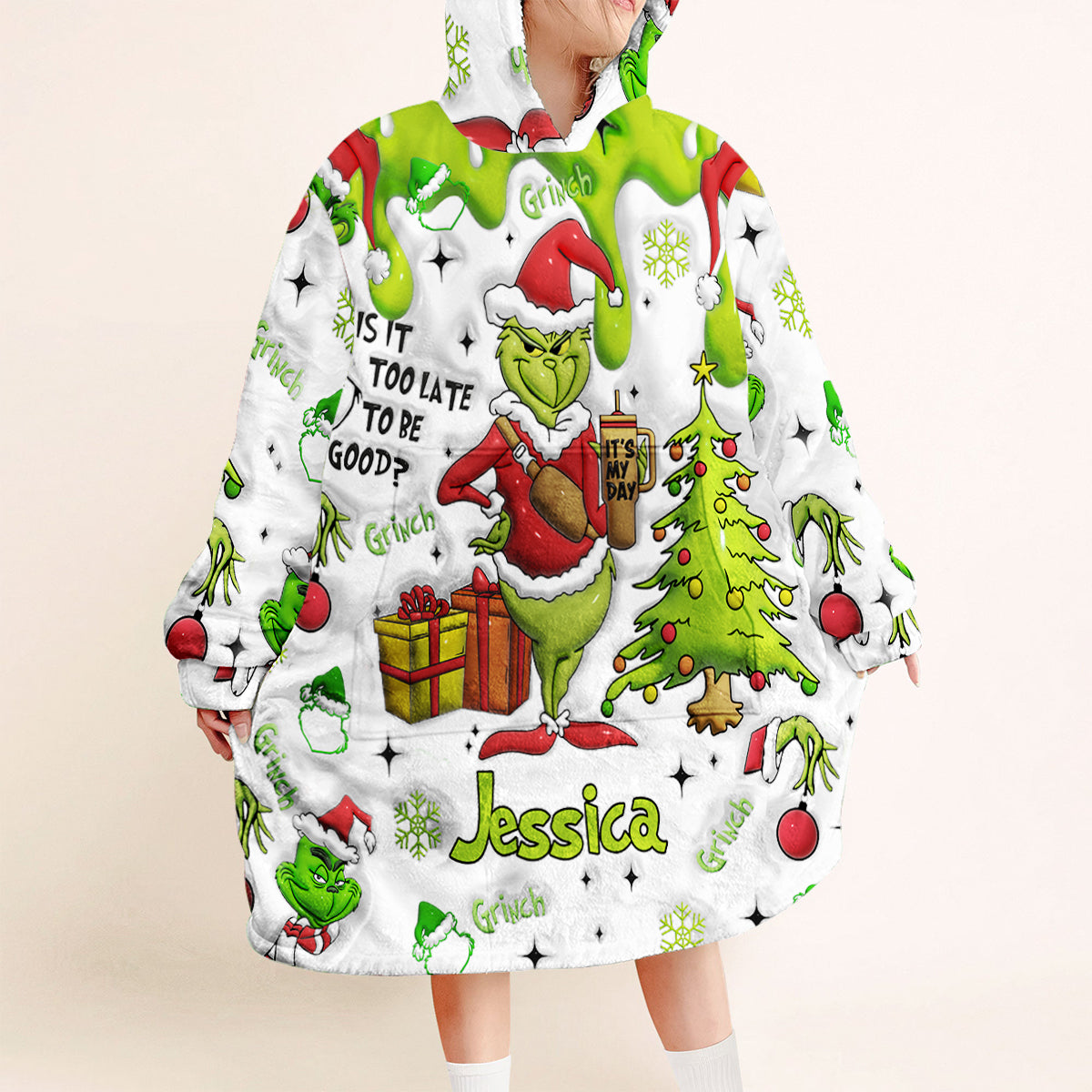 Joyeux Grinchmas - Couverture de Noël personnalisée à capuche