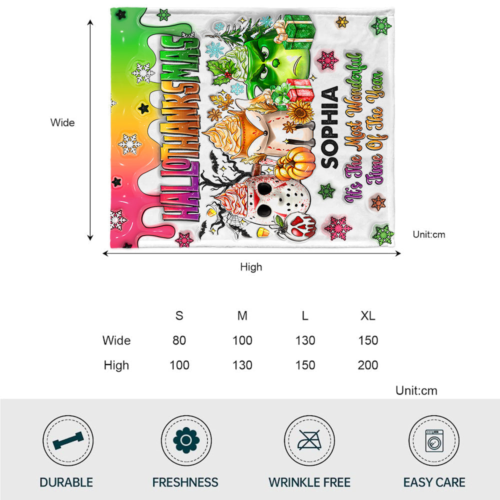 Happy Hallothanksmas - Personalized Stole Christmas Blanket