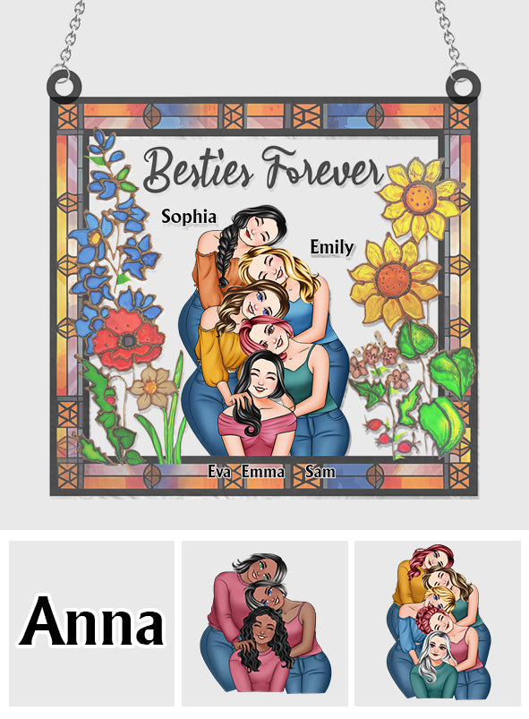 Besties Forever Floral Style - Personalized Bestie Window Hanging Suncatcher Ornament