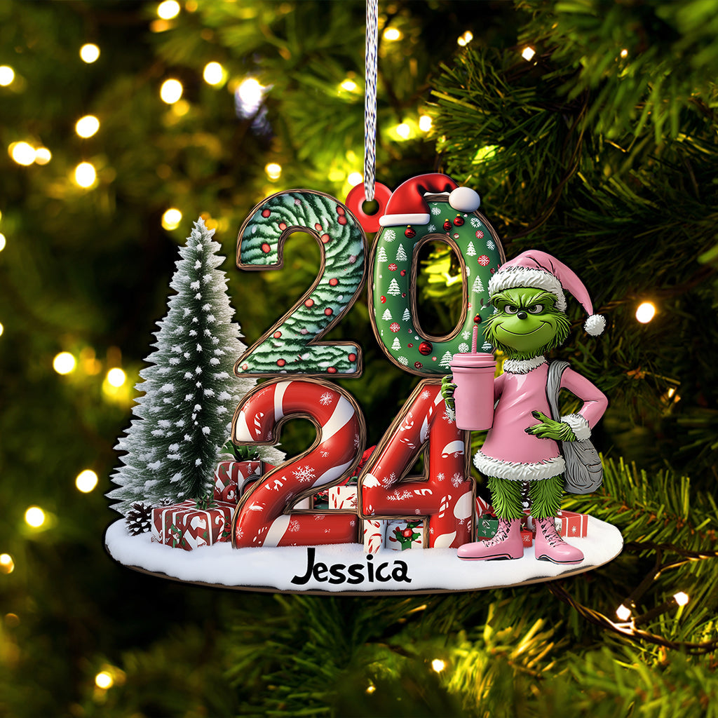 Grinchy Green Lady Christmas - Étole de Noël personnalisée - Ornement de Noël en forme de pièce unique