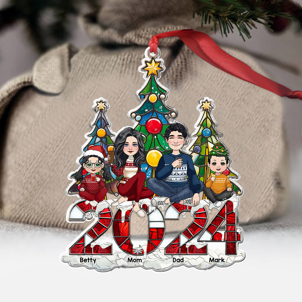 Ornement de Noël familial personnalisé 2024 - Forme personnalisée