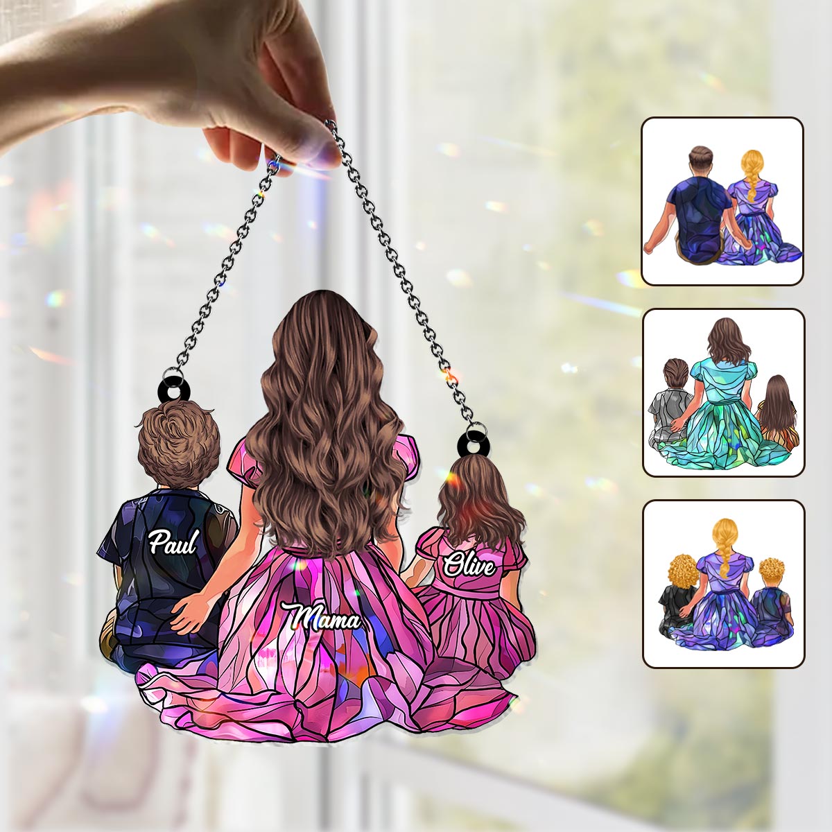 Cadeau familial - Attrape-soleil décoratif à suspendre à la fenêtre, personnalisé pour toute la famille 