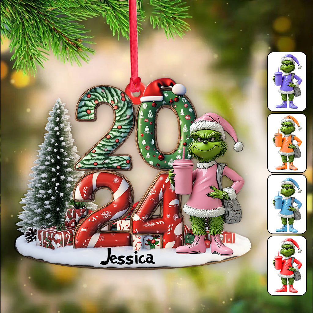 Grinchy Green Lady Christmas - Étole de Noël personnalisée - Ornement de Noël en forme de pièce unique
