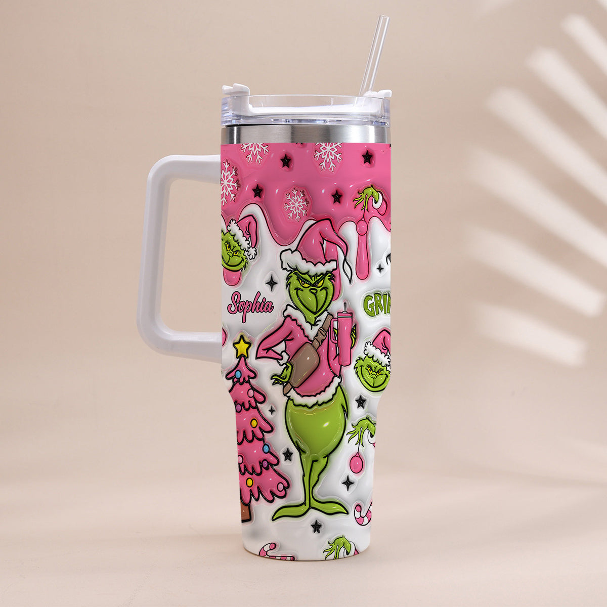 Merry Grinchmas - Personalized Stole Christmas Tumbler With Handle