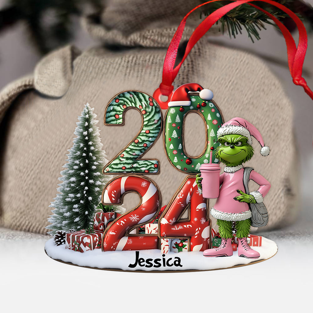 Grinchy Green Lady Christmas - Étole de Noël personnalisée - Ornement de Noël en forme de pièce unique