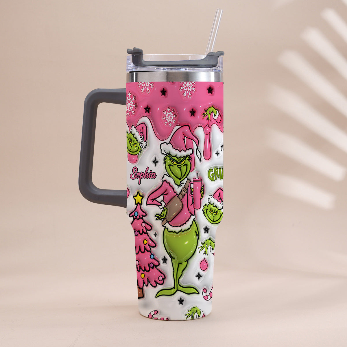 Merry Grinchmas - Personalized Stole Christmas Tumbler With Handle