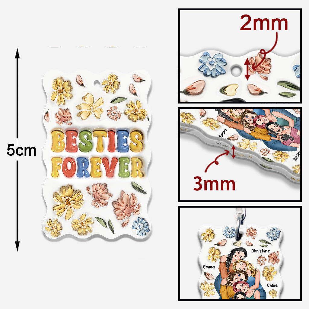 Besties Forever Floral Style - Personalized Bestie Keychain