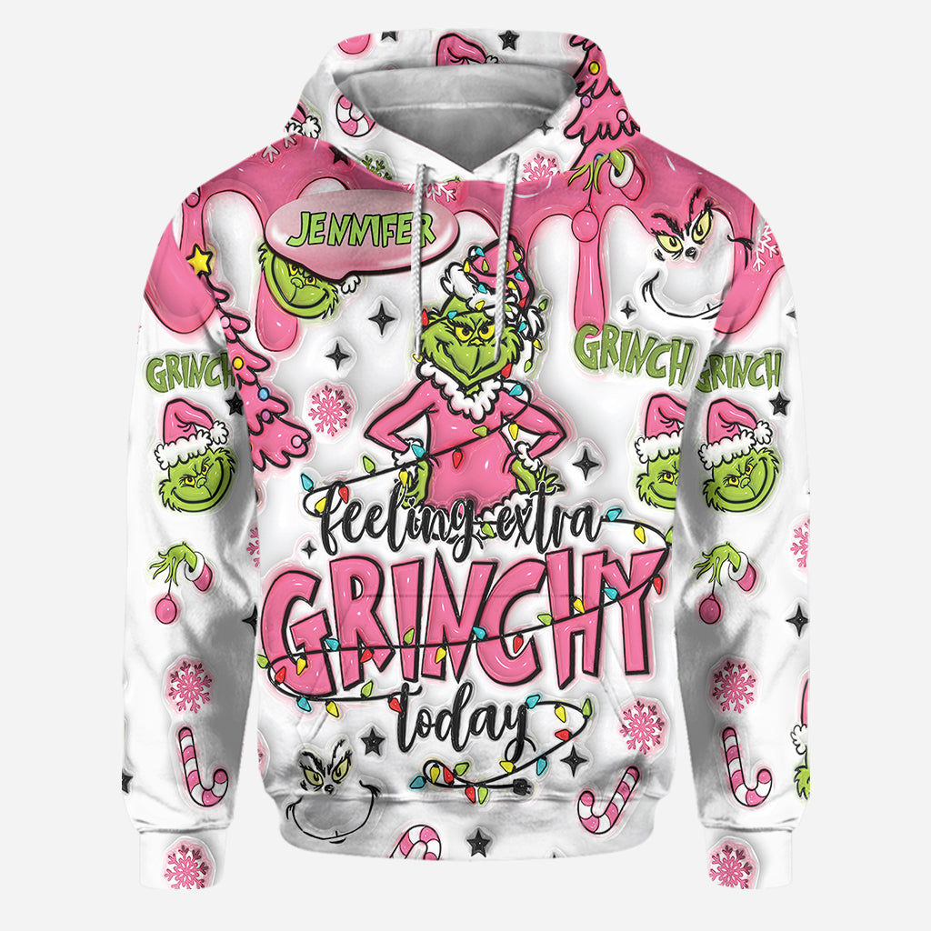 Personnalisation possible avec n'importe quel nom. Envie de faire la Grinche aujourd'hui ? Sweat à capuche et legging personnalisés avec étole de Noël.