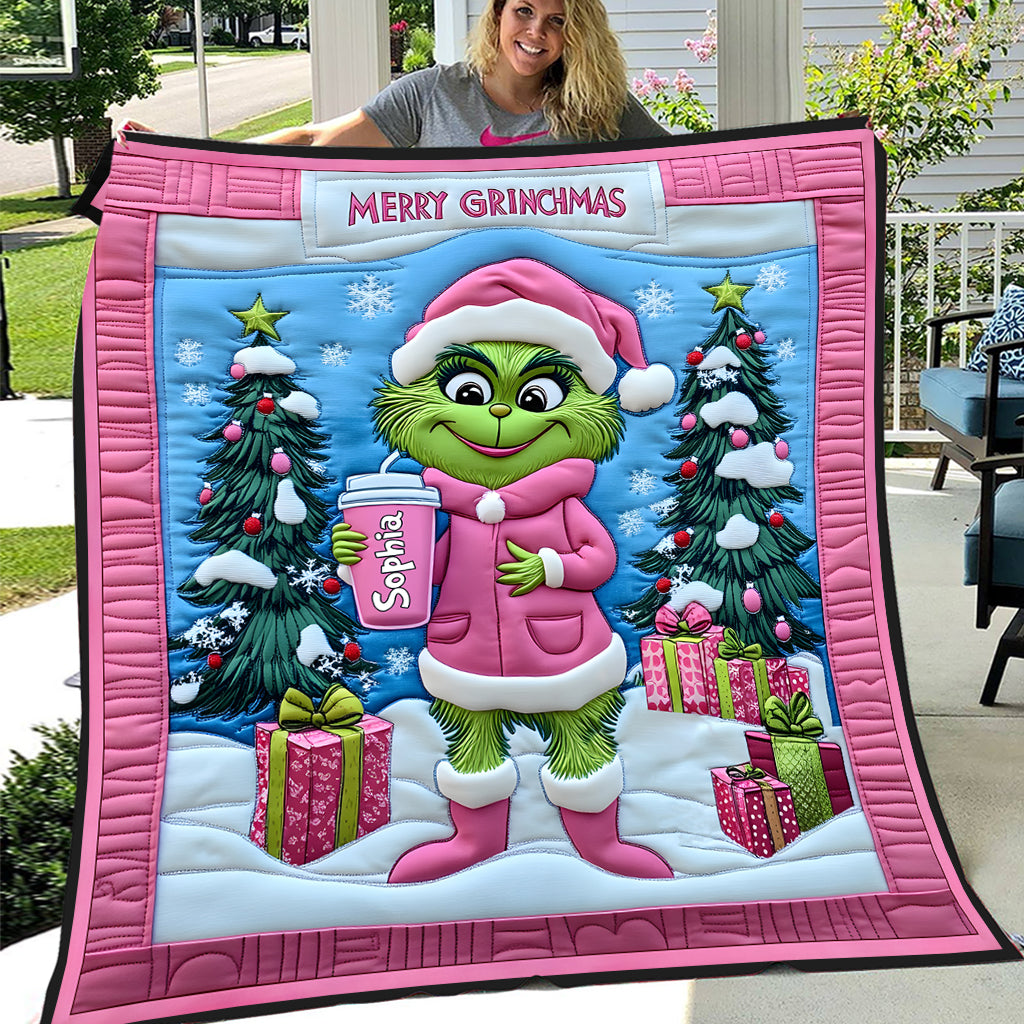 Grinchy Green Lady - Personalized Stole Christmas Quilt