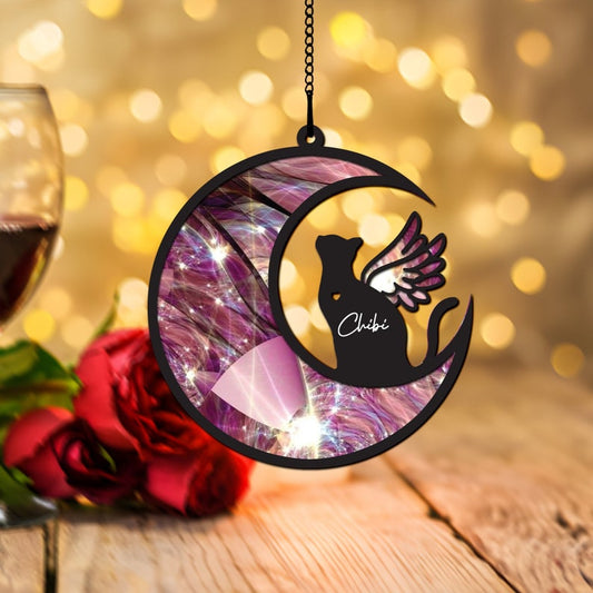 Chat ailé - Attrape-soleil commémoratif à suspendre à la fenêtre - Attrape-soleil commémoratif personnalisé à suspendre à la fenêtre 0924