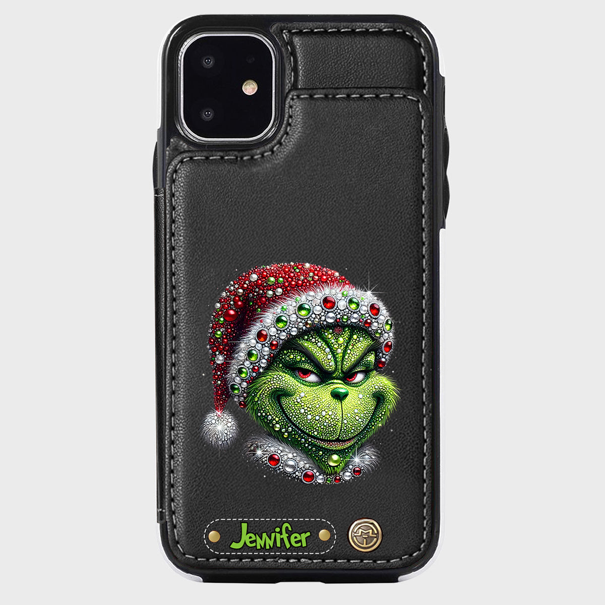 Joyeux Grinchmas - Étui portefeuille/téléphone personnalisé avec étole de Noël