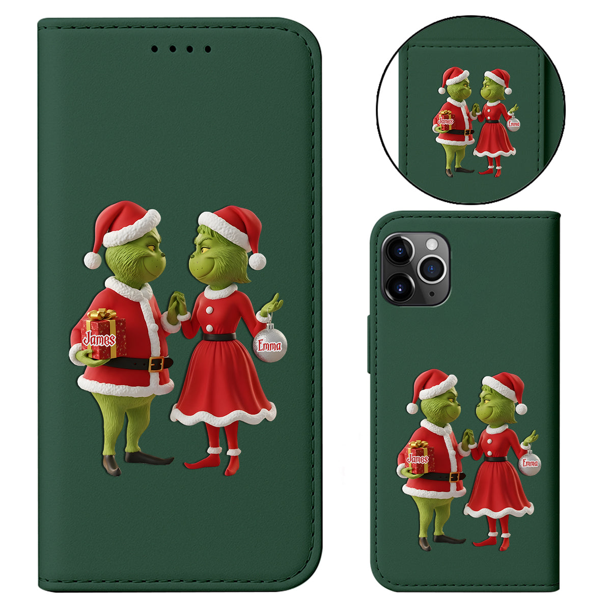 Cadeau de Noël Joyeux Grinchmas - Étui portefeuille/téléphone personnalisé avec bandoulière et motif étole de Noël
