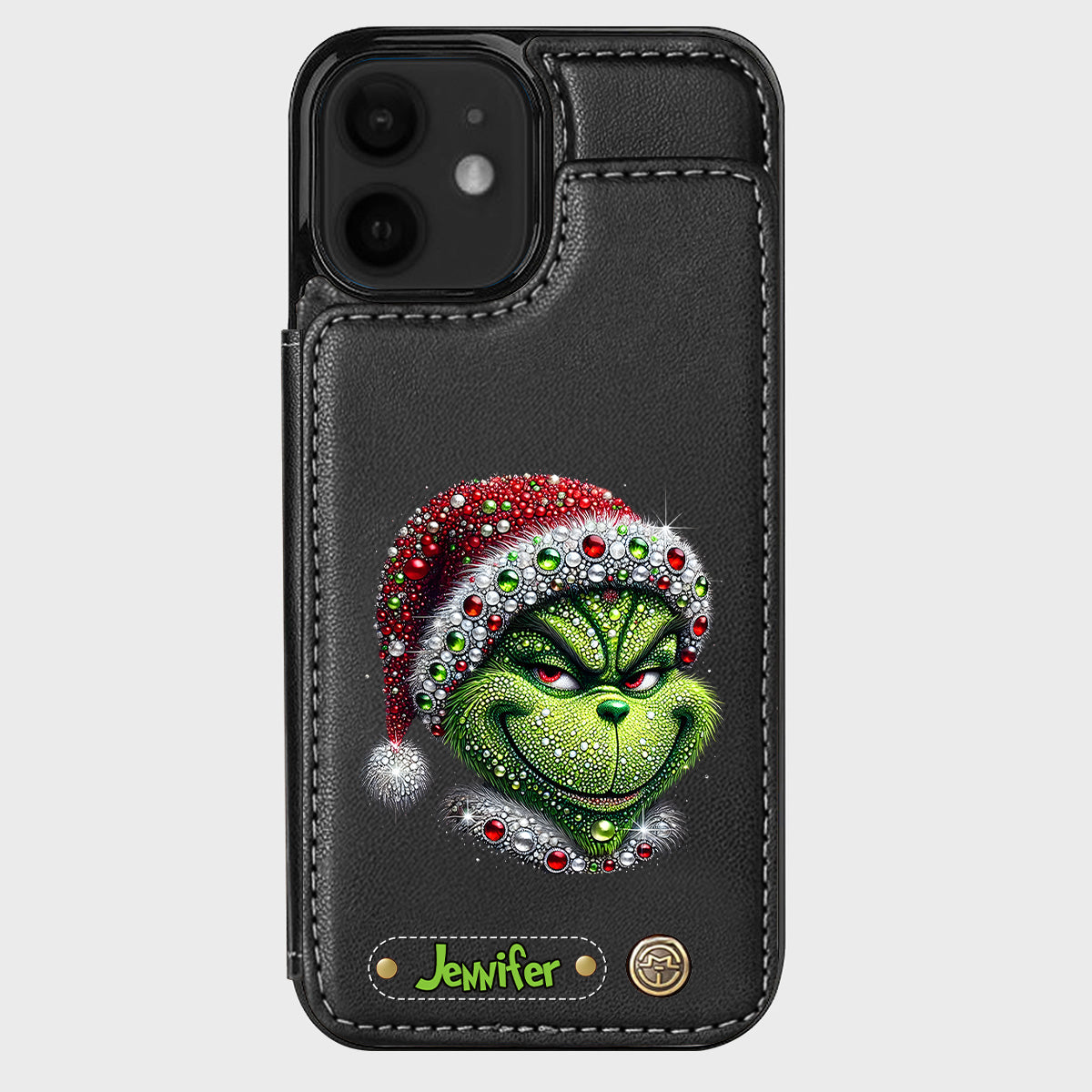 Joyeux Grinchmas - Étui portefeuille/téléphone personnalisé avec étole de Noël