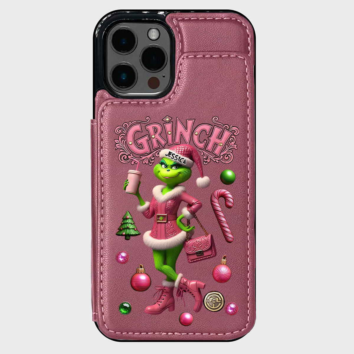 Joyeux Grinchmas - Étui portefeuille/téléphone personnalisé avec étole de Noël