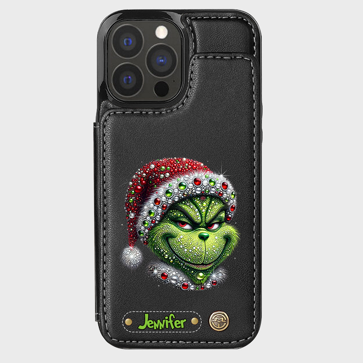 Joyeux Grinchmas - Étui portefeuille/téléphone personnalisé avec étole de Noël