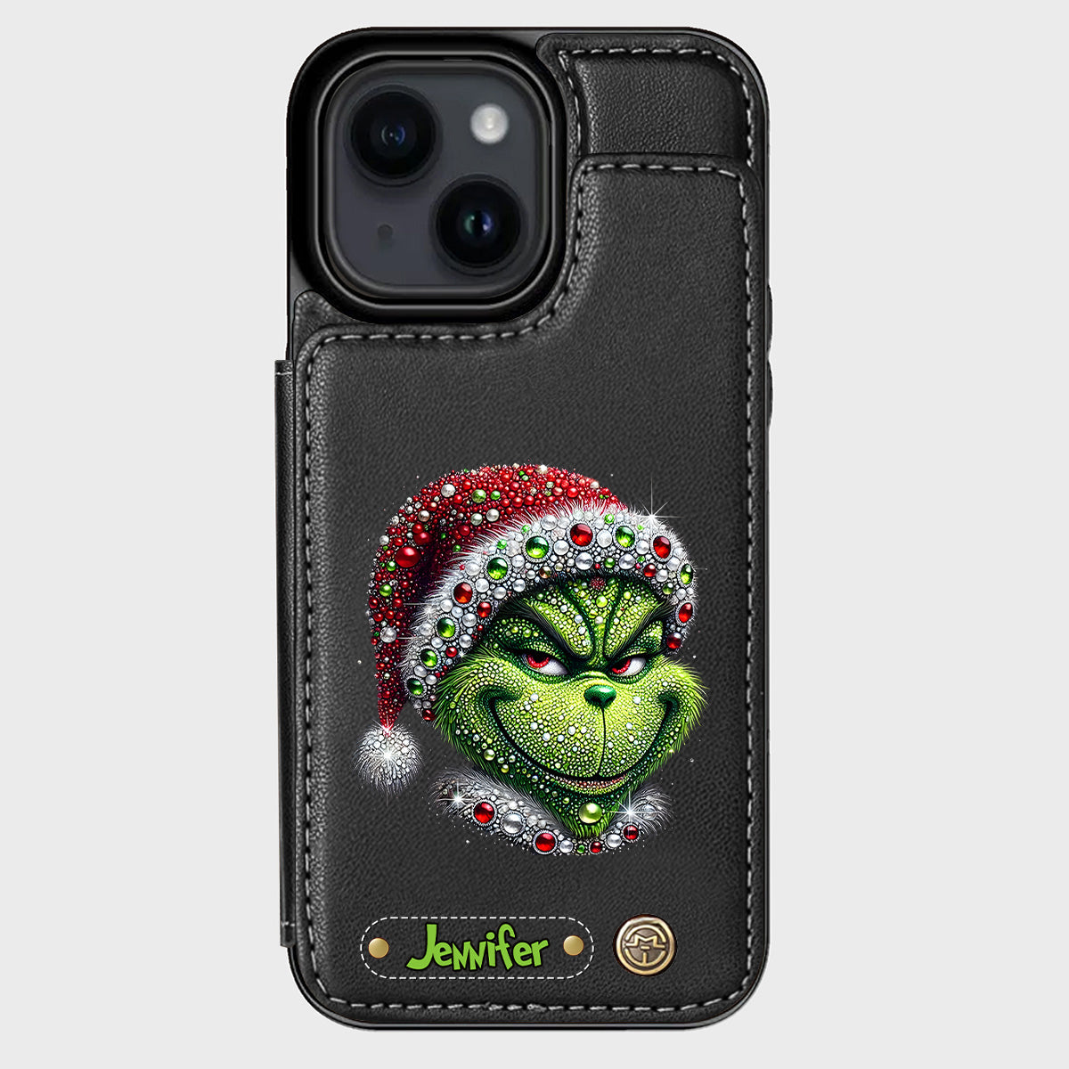 Joyeux Grinchmas - Étui portefeuille/téléphone personnalisé avec étole de Noël