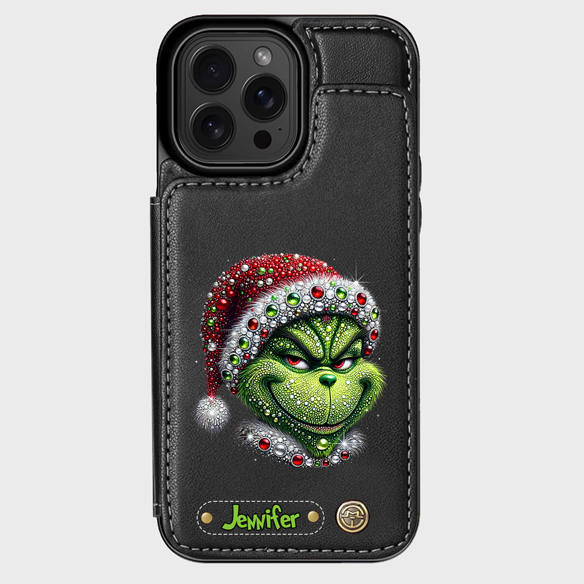 Joyeux Grinchmas - Étui portefeuille/téléphone personnalisé avec étole de Noël