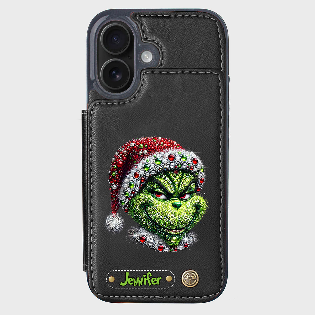 Joyeux Grinchmas - Étui portefeuille/téléphone personnalisé avec étole de Noël