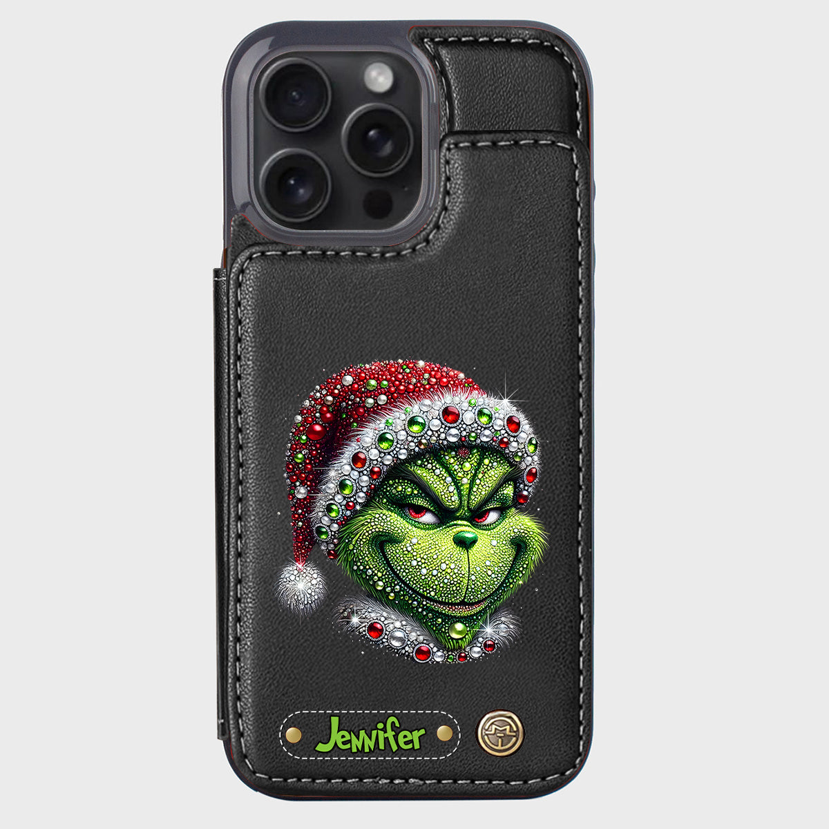 Joyeux Grinchmas - Étui portefeuille/téléphone personnalisé avec étole de Noël