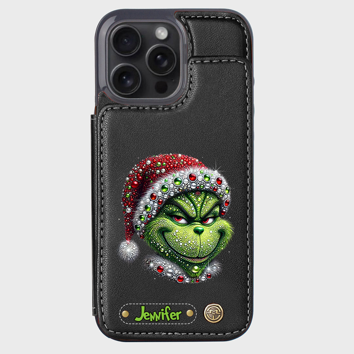 Joyeux Grinchmas - Étui portefeuille/téléphone personnalisé avec étole de Noël
