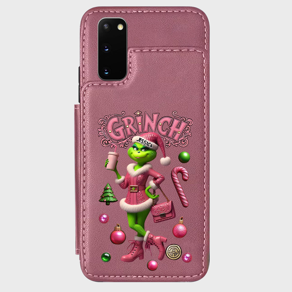 Joyeux Grinchmas - Étui portefeuille/téléphone personnalisé avec étole de Noël