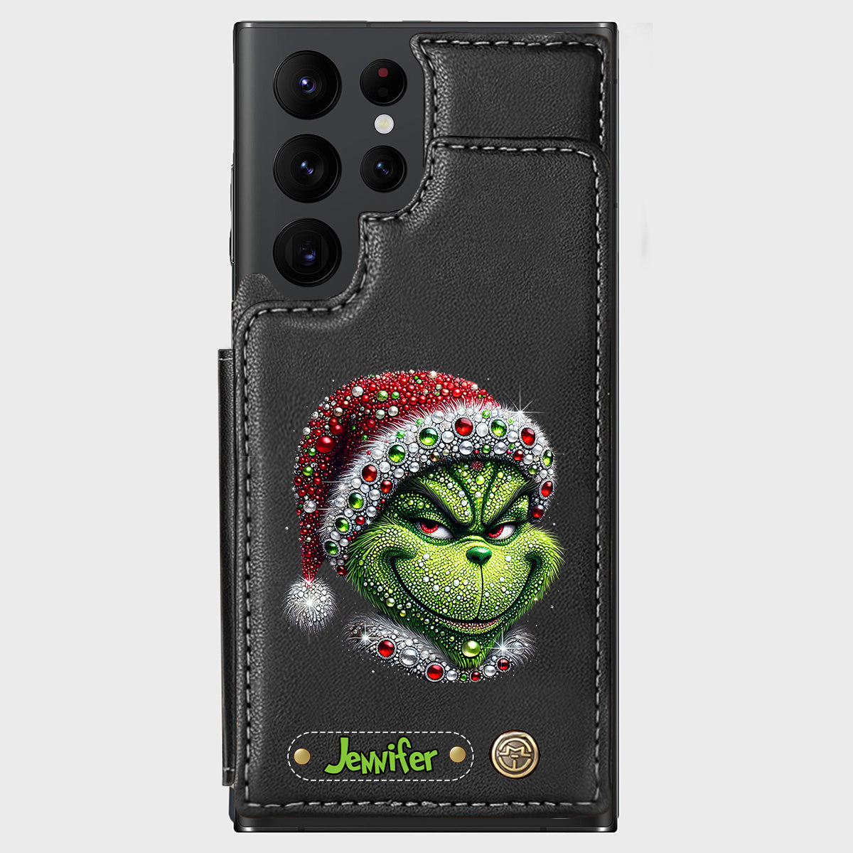 Joyeux Grinchmas - Étui portefeuille/téléphone personnalisé avec étole de Noël