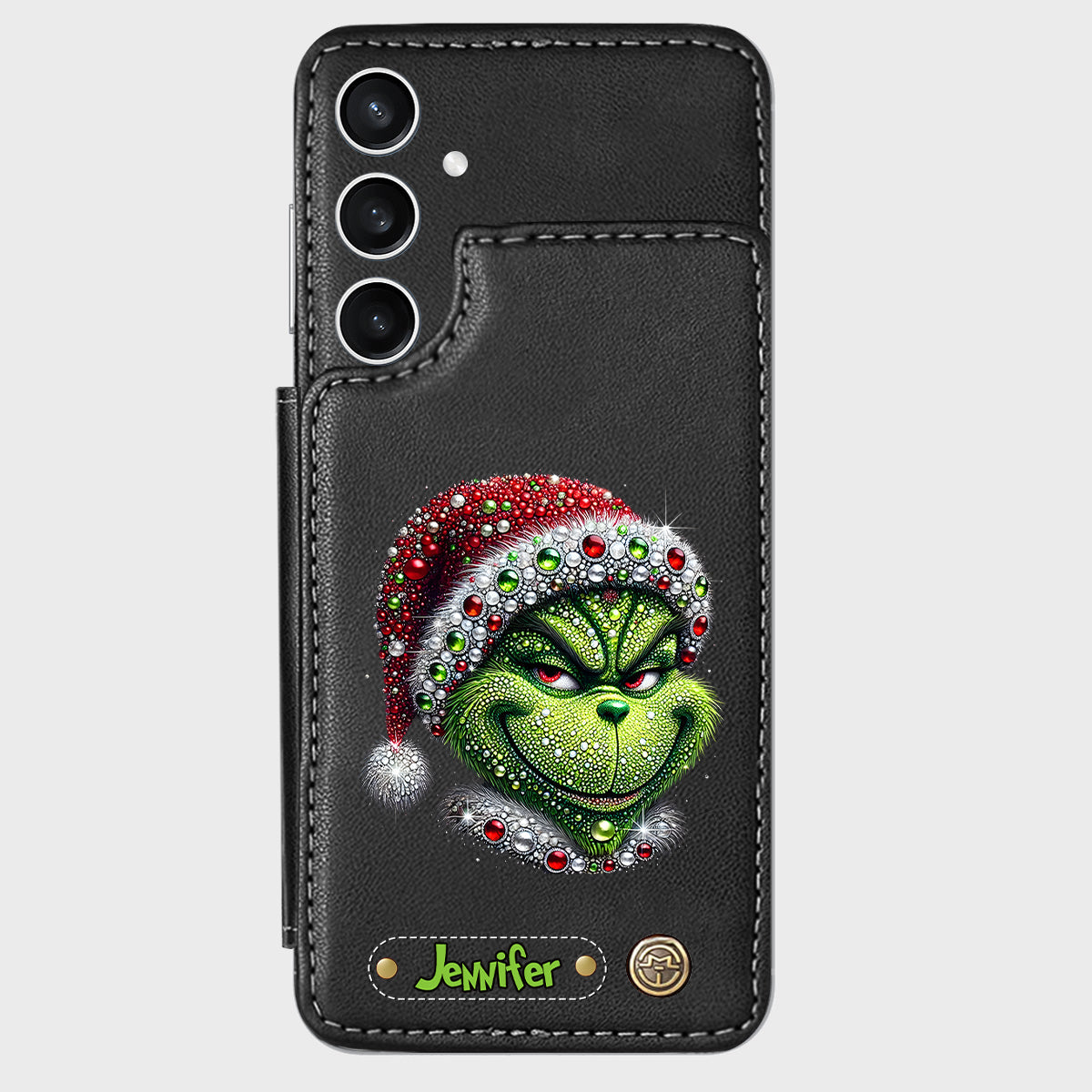 Joyeux Grinchmas - Étui portefeuille/téléphone personnalisé avec étole de Noël