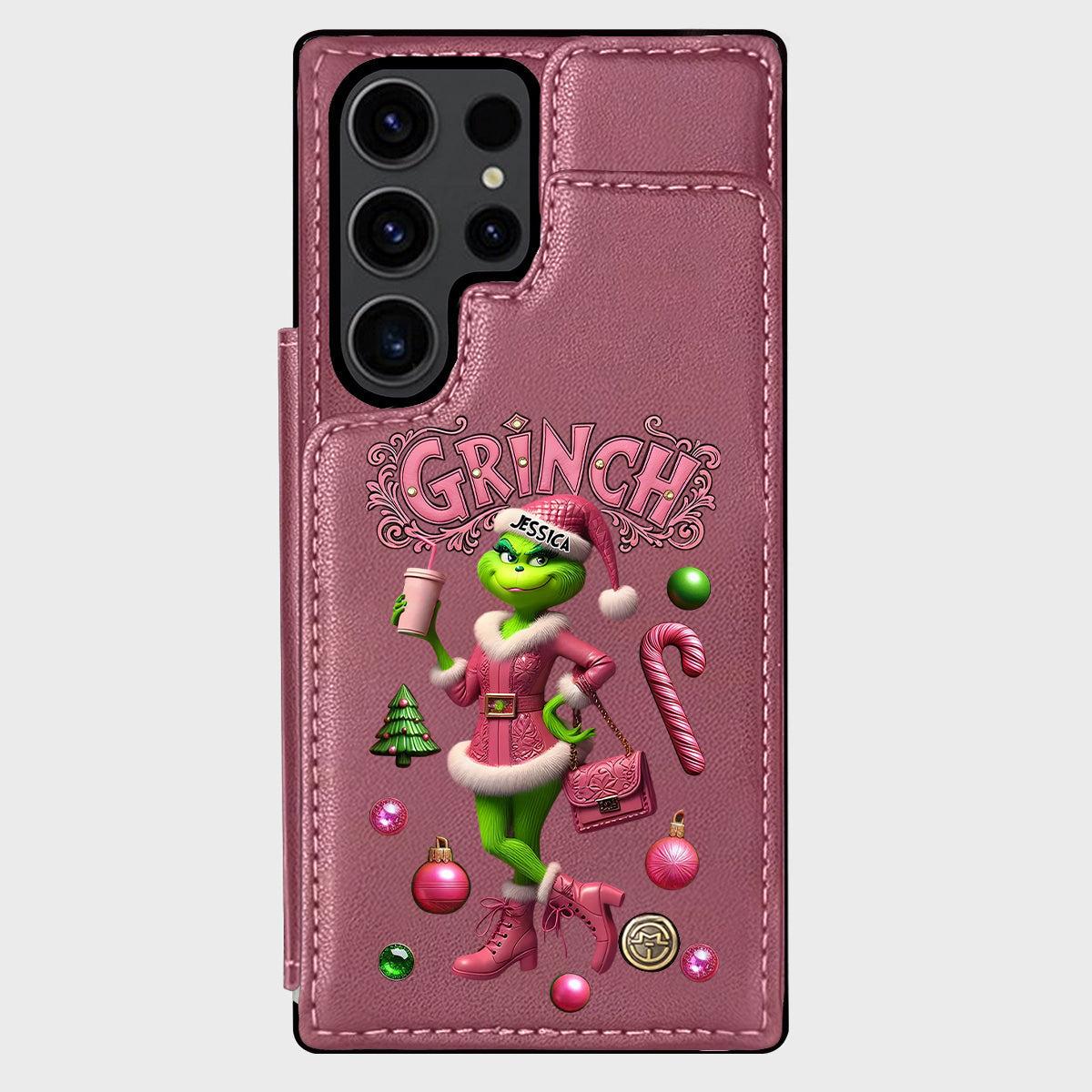 Joyeux Grinchmas - Étui portefeuille/téléphone personnalisé avec étole de Noël