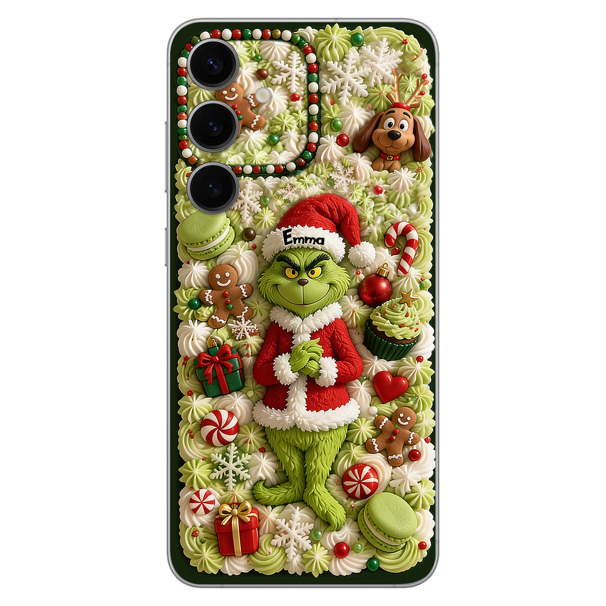 Christmas Green Character - Personalized Stole Christmas 3D Embossed Leather Phone Case